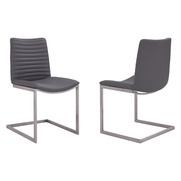 Armen Living April Contemporary Dining Chair in Brushed Stainless Steel Finish and Gray Faux Leather, PK2 LCAPSIBSGR - main
